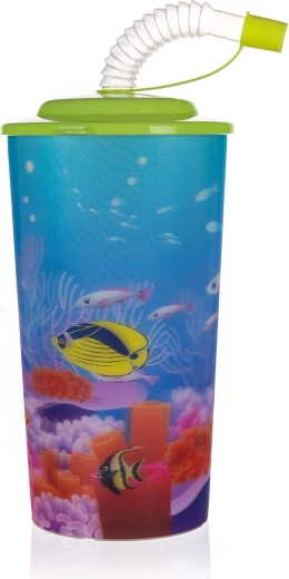 Plastic cup with lid and straw SEA 470 ml
