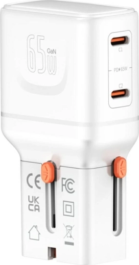 Two USB‑C ports + USB‑C → USB‑A adapter