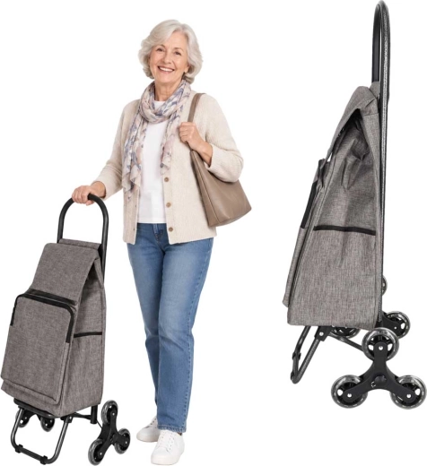 Shopping trolley bag with stair-climbing 6-wheel system and thermal pocket, 95 cm, grey