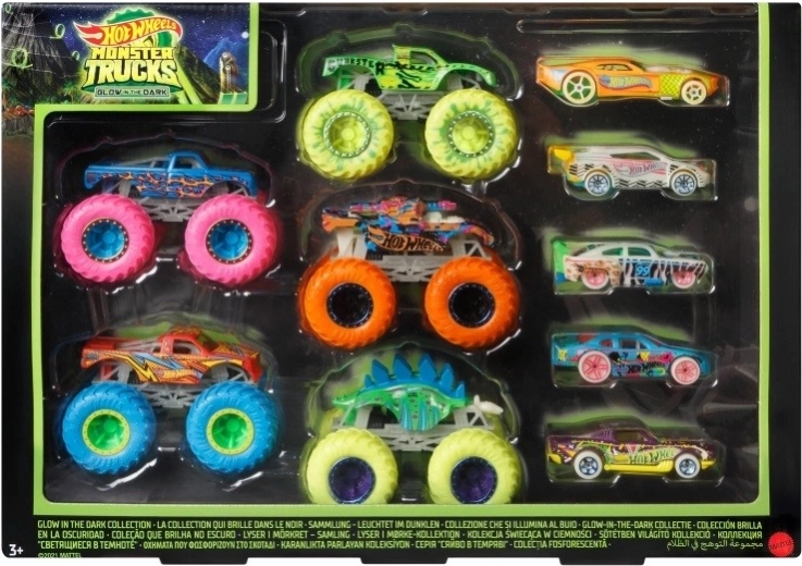 Set HOT WHEELS MONSTER TRUCKS 1:64 lichtgevend in het donker, 10 stuks