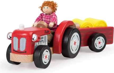 Tidlo Tracteur rétro en bois avec remorque
