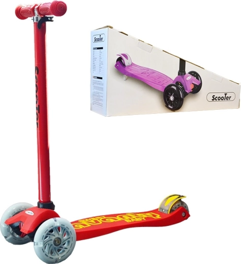 Kids' three-wheel scooter with light-up wheels – red