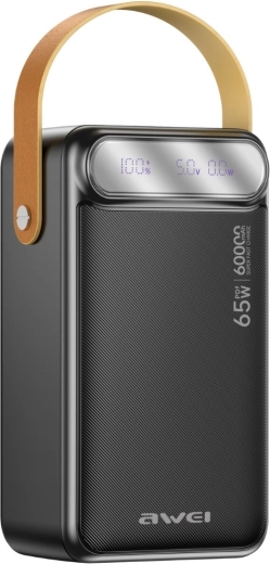 Awei 60,000 mAh 65 W PD power bank with LED display and LED flashlight - 1 piece