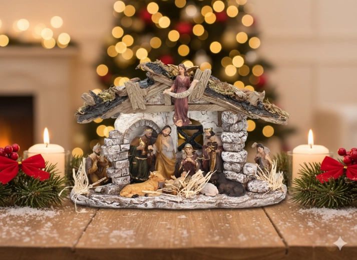Crèche de Noël avec éclairage LED 30 × 11 × 19 cm