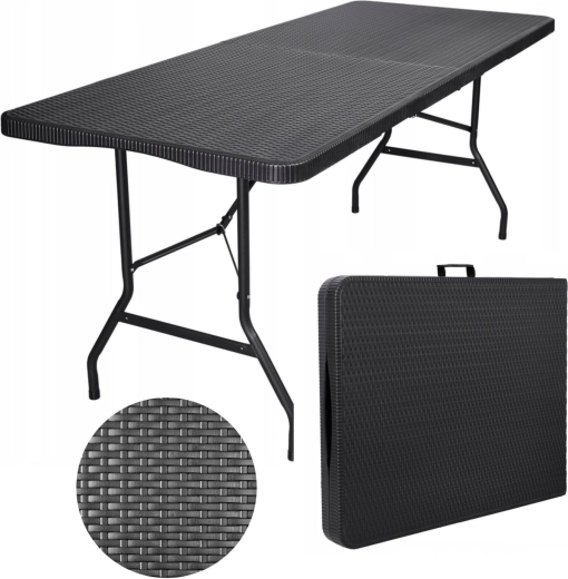 Opvouwbare tuin-cateringtafel in rotan design 180 cm zwart