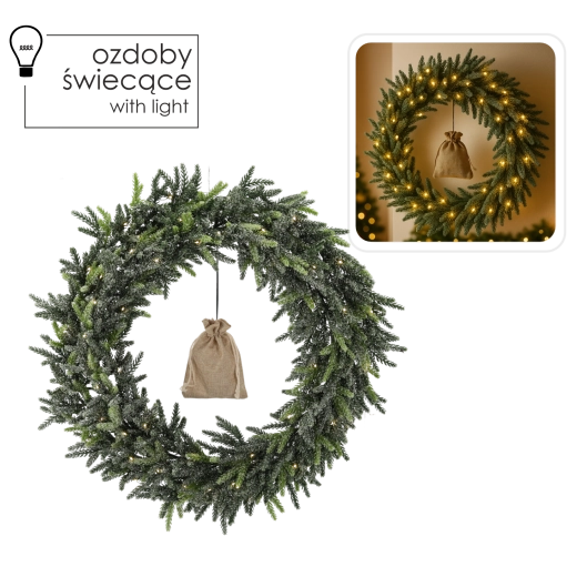 Christmas wreath 50 cm with snow effect and LED lighting - 1 piece