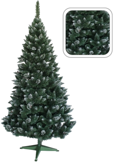 Snowy artificial Christmas tree Pine with glitter and cones 220 cm