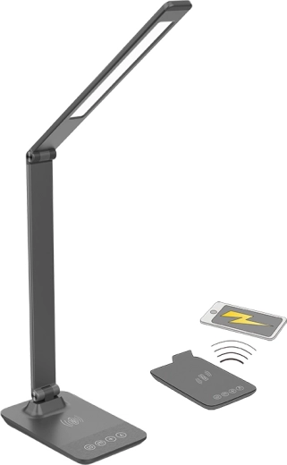 Solight dimbare LED-bureaulamp met draadloos opladen 10 W, instelbare kleurtemperatuur, grijs