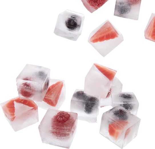 Create creative ice with fruit or herbs