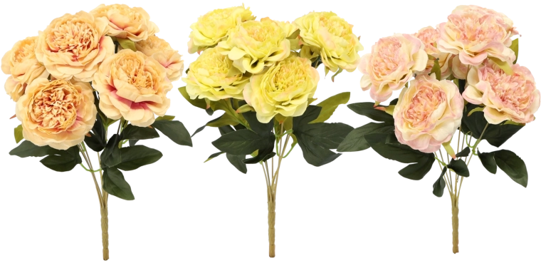 Artificial sprig – bouquet of 7 peonies 41 cm, assorted colors