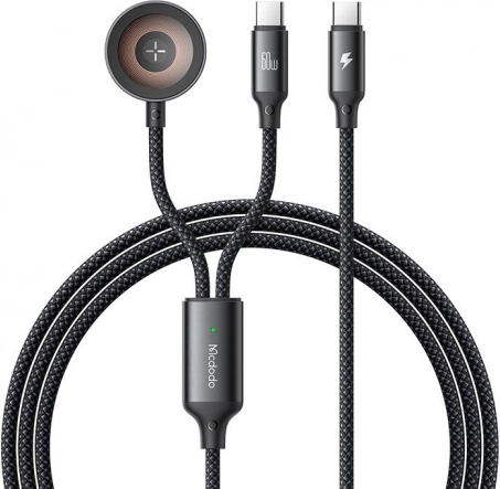 Mcdodo 2-in-1 USB‑C kabel en oplader voor Apple Watch, 60W, 1,2 m