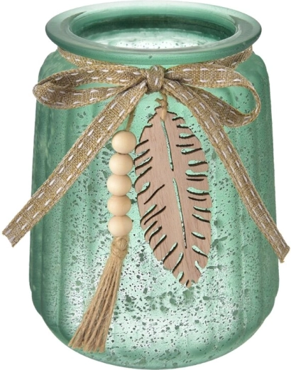 Vase en verre avec motif feuille, vert 15 cm