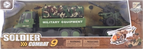 Militair voertuig met aanhanger en mitrailleur