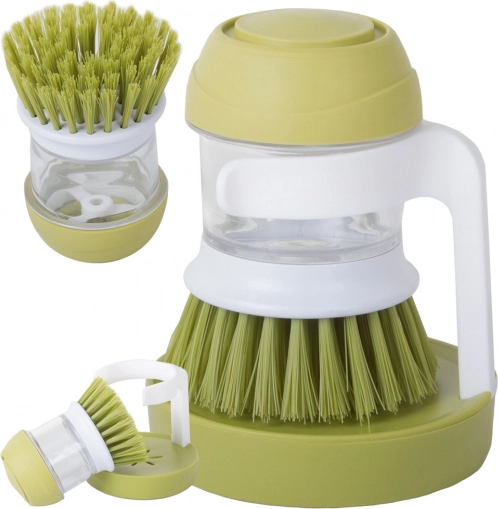 Afwasborstel met zeepdispenser en afdruipstandaard – Groen