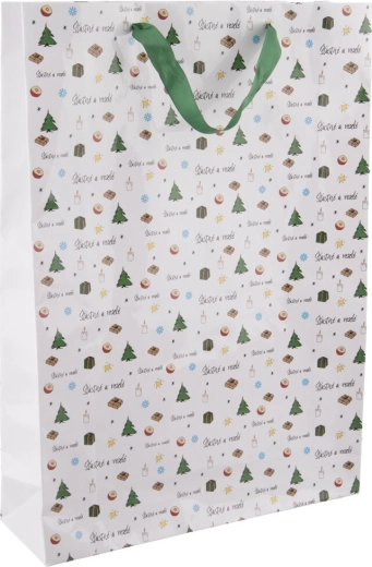 Papieren cadeauzak Gelukkig en vrolijk 32,5 × 10 × 45,5 cm