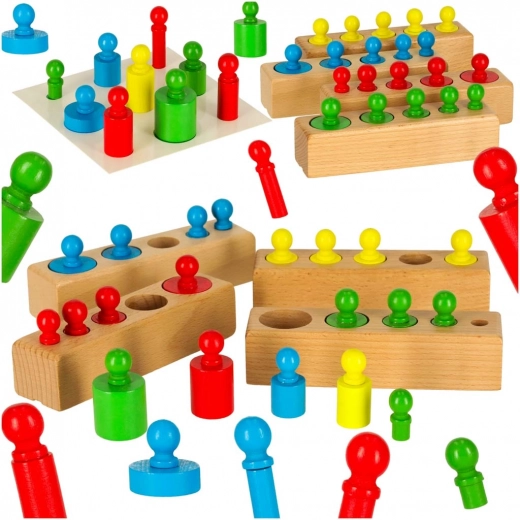 Houten Montessori-puzzel – gekleurde cilinders en gewichten
