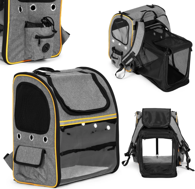 Foldable pet carrier backpack for cats and dogs with transparent front panel