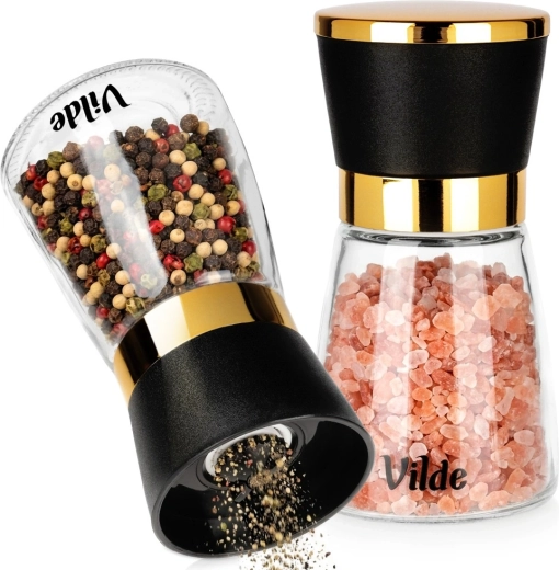 Vilde glazen handmolens voor zout en peper 13,5 cm, 2 stuks