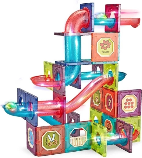 Kit de construction magnétique avec circuit de billes, 83 pièces