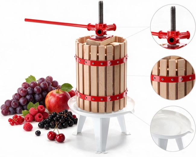 Mechanische fruitpers 18 l met beukenhouten mand