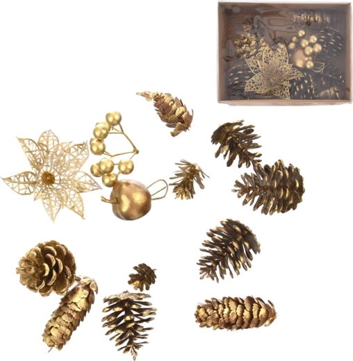 Ornements en plastique UH doré – assortiment de décorations en boîte