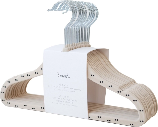 3 Sprouts velvet kids hangers Double dot & beige, 15 pcs