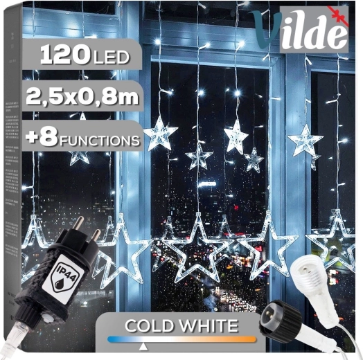 Hangende lichtslinger met sterretjes 120 LED, 2,5 m, koud wit