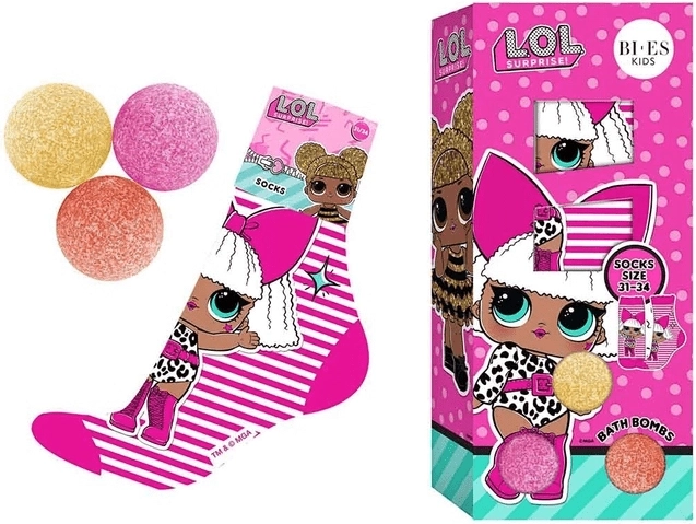 Cadeauset LOL Surprise – 3x bruisbal voor in bad 50 g + sokken