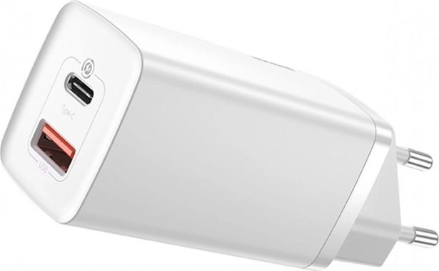 Snellader BASEUS GaN Lite 65W met USB‑C en USB (EU, wit)