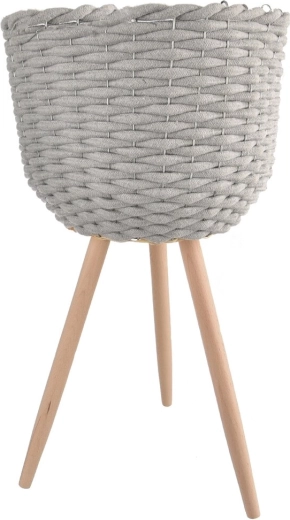 Cache-pot décoratif en coton et bois sur pieds, gris 30 × 30 × 59 cm