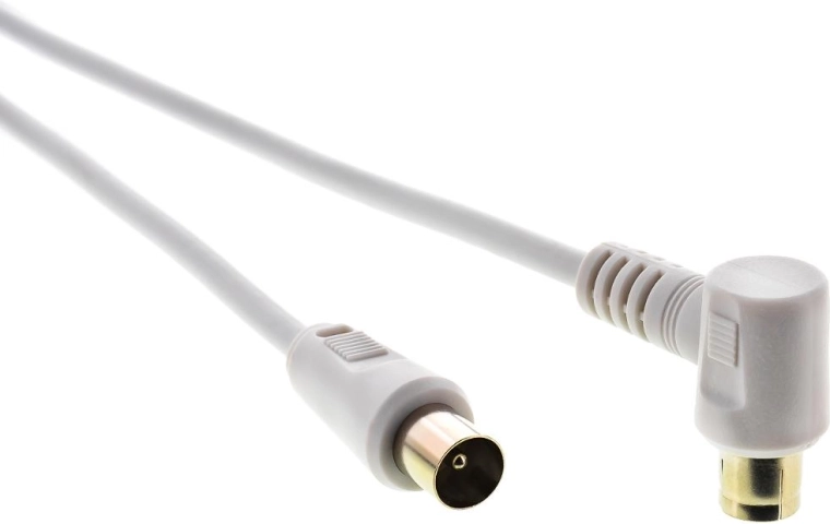 Sencor antenne-coaxkabel stekker–bus 90° 2,5 m wit