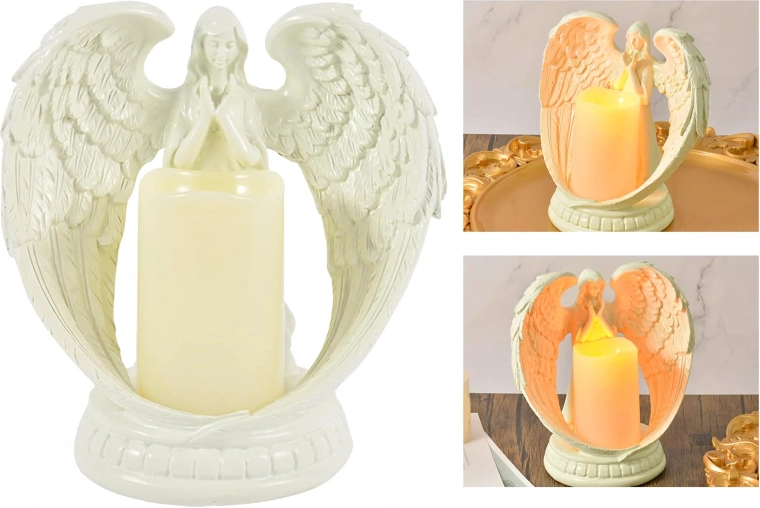 Decoratieve LED engel met kaars – beeld en kandelaar 21 cm