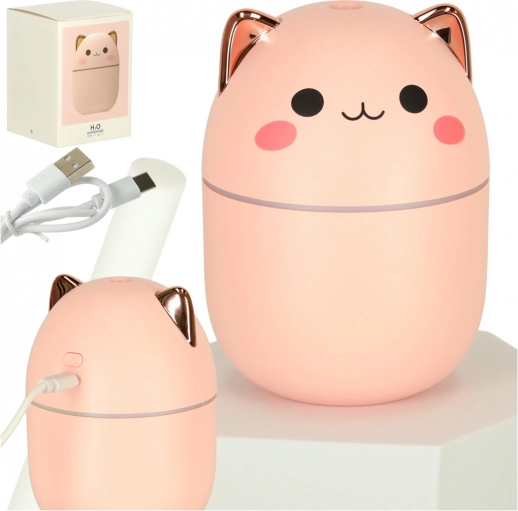 humidificateur d’air et diffuseur d’arômes chat rose avec rétroéclairage RGB
