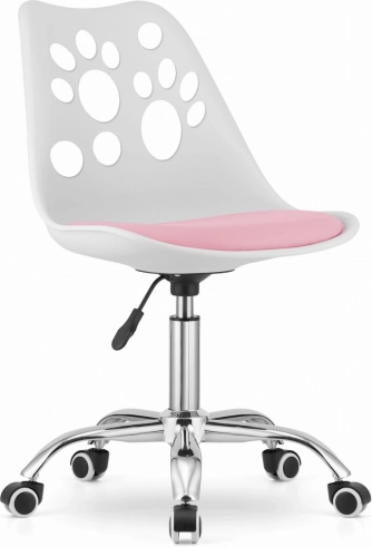 Chaise de Bureau Blanche et Rose avec Base Pivotante Chromée