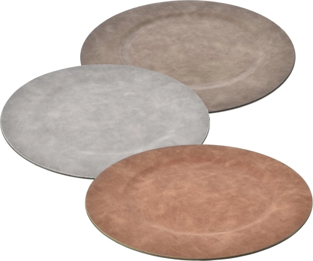Ronde serveerschaal van polypropyleen met lederlook 33 cm