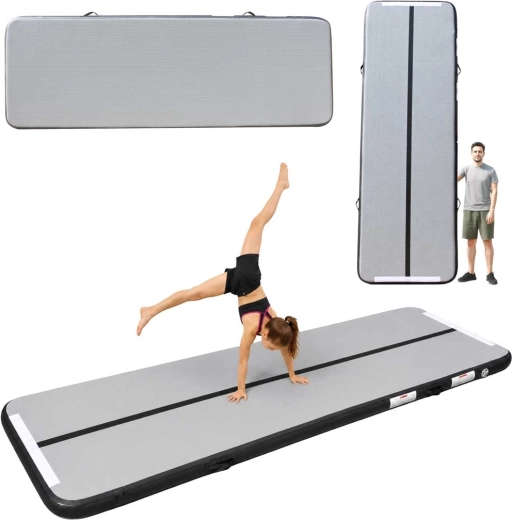 Air track – tapis de gymnastique gonflable 400 × 100 × 10 cm gris