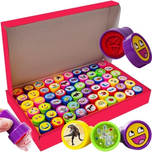 Set stempels voor kinderen - 60 stuks, dieren en emoticons