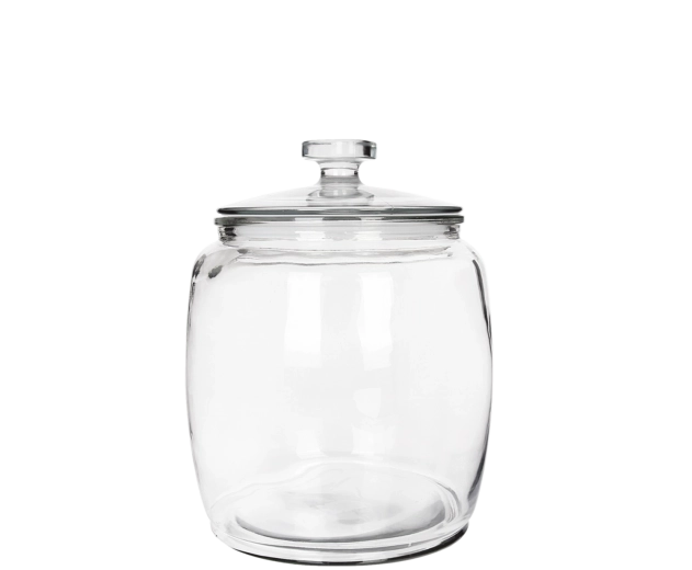 Glazen voorraadpot 1,5 l met ronde vorm en glazen deksel