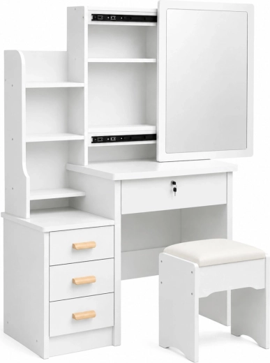 Sliding mirror and hidden shelves