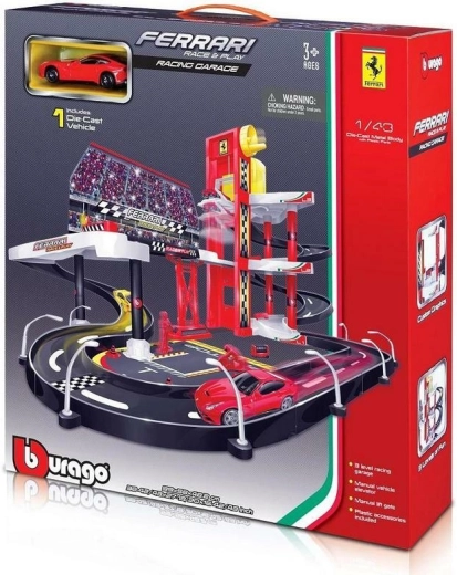 Garage Bburago Ferrari Race+Play avec piste de course et petite voiture à l’échelle 1:43
