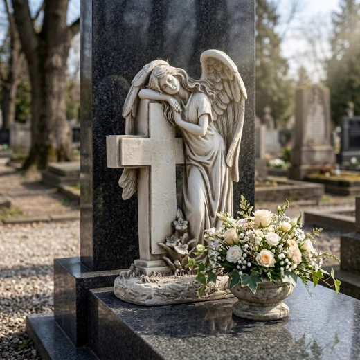 A dignified memorial motif of an angel with a cross