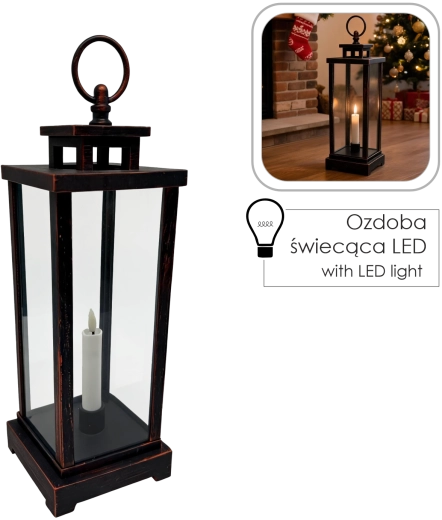 Decoratieve LED-lantaarn met kaars en timer, 34 cm