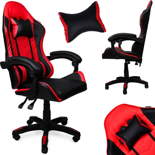 Fauteuil gaming pivotant en similicuir noir et rouge
