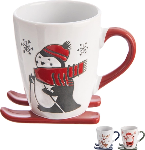 Christmas ceramic mug 330 ml with spoon-shaped stand, assorted designs