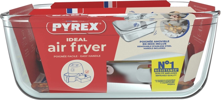 Glass air fryer basket with removable handle 2 L