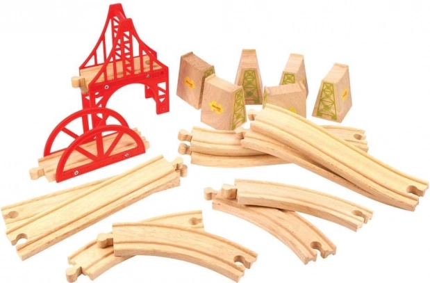 Wooden Train Bridge Set 18 pieces Bigjigs Rail