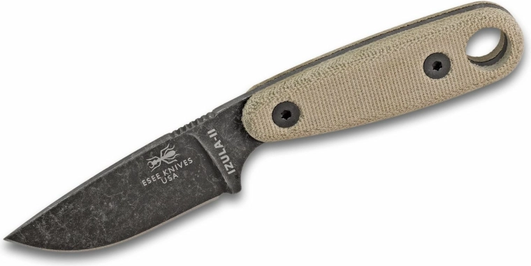 ESEE Izula II zwarte vaste mes met micarta handgreep en schede