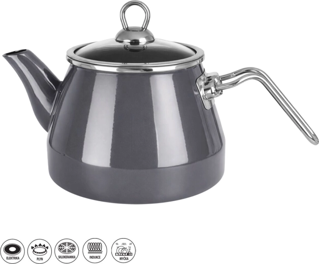 Enamel Teapot Grey Lem 2 l
