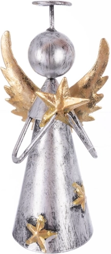 Décoration en métal ange avec étoile gris et or 12,5 cm