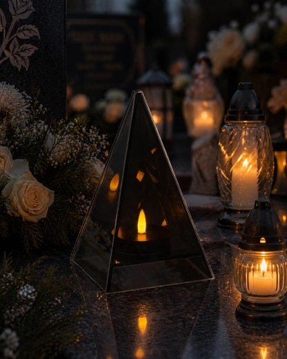 Decorative LED lantern pyramid 12 × 12 × 19 cm with flame effect